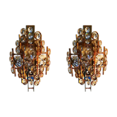Paire d'appliques Palwa en métal doré et cristal 1960