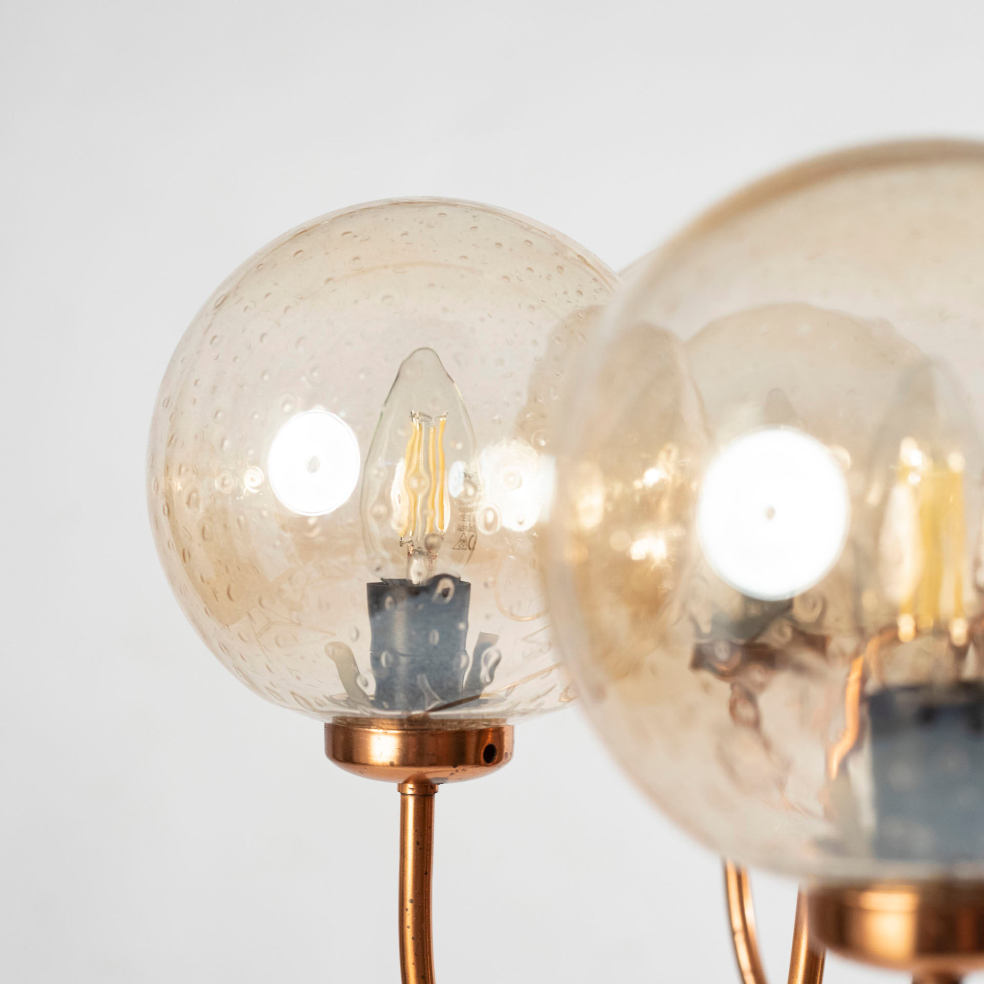 Chandelier in patinated copper and bubble glass produced by elmed, poland, 1970s