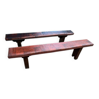 Pair of solid oak benches