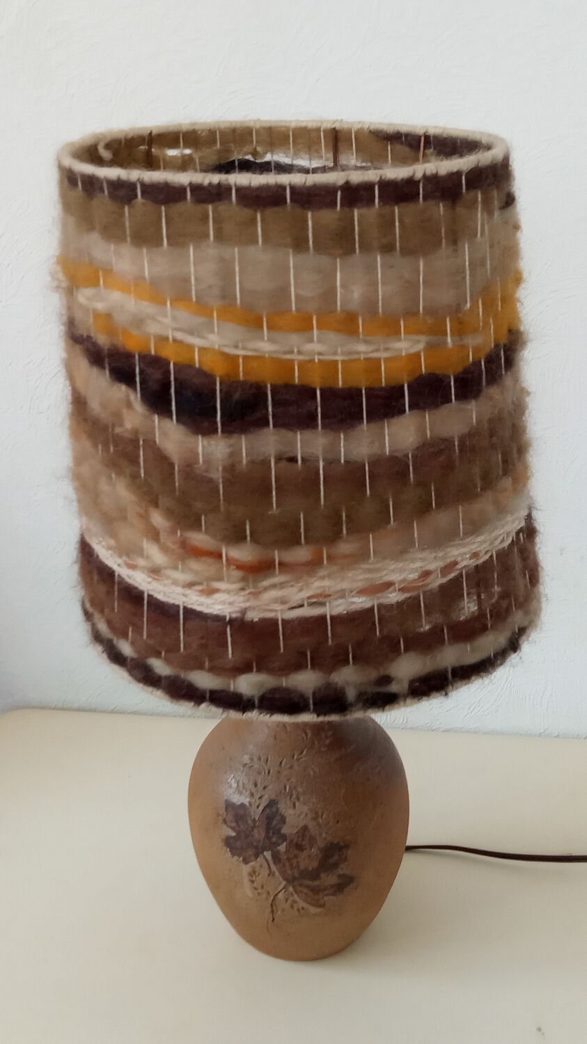 Sandstone lamp, wool lampshade, 50s/60s