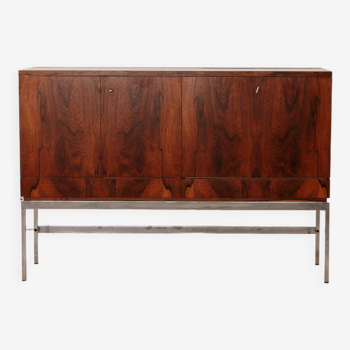 Sideboard and bar cabinet veneer rosewood with refrigerator, 1960 Germany