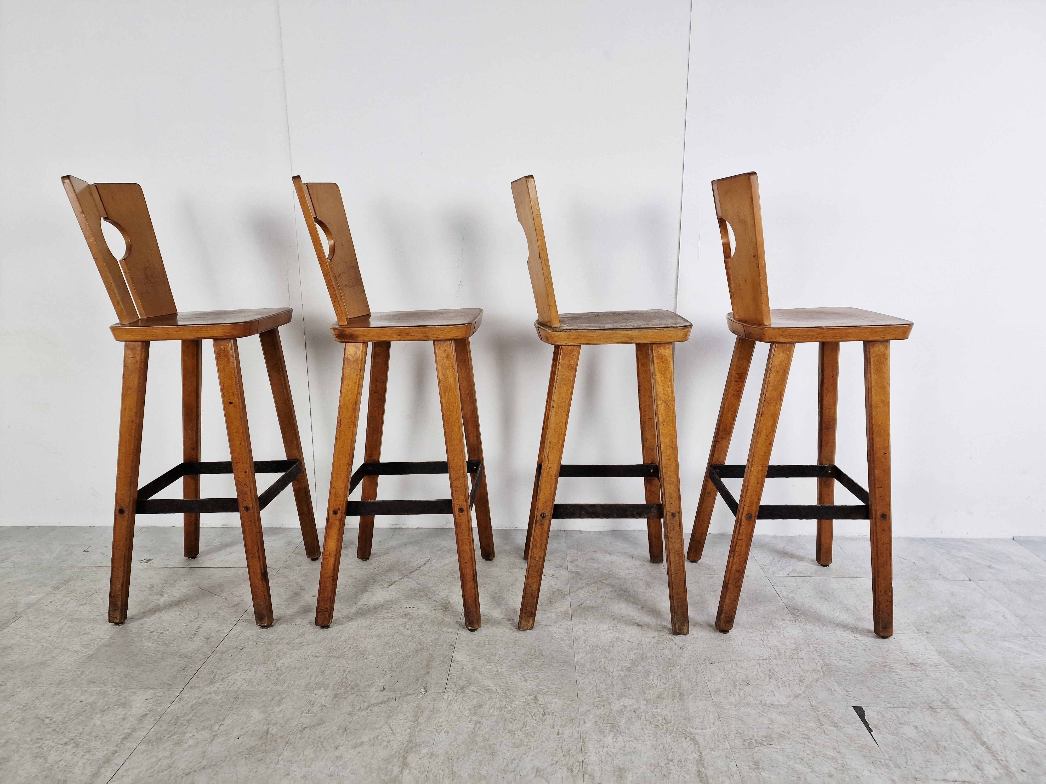 4 vintage brutalist bar stools, 1960s