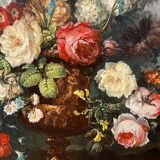 Georges Delcourt. Antique still life signed with flowers. Oil on canvas and panel.