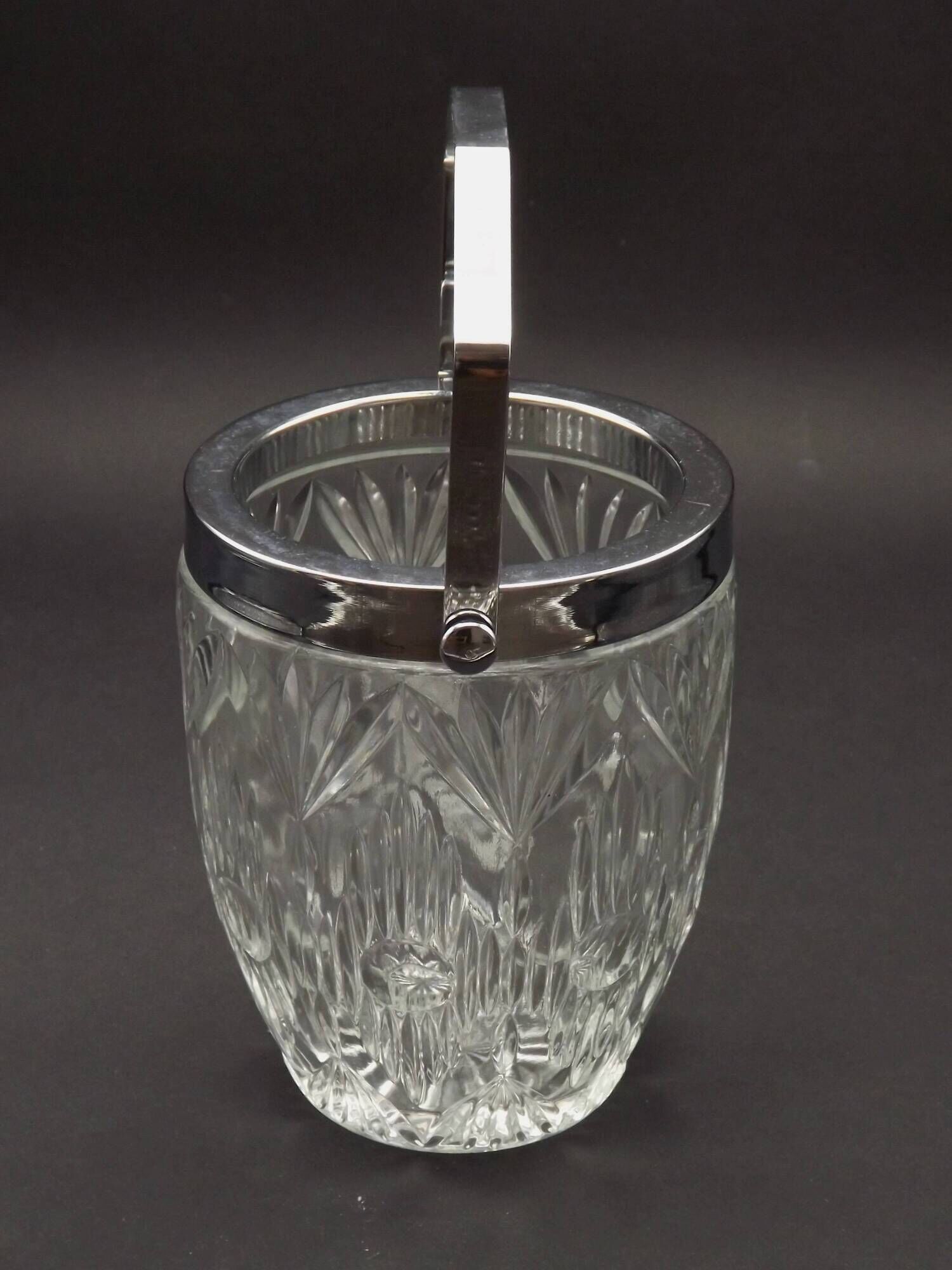 Quality Cut Glass French Vintage Ice Bucket Silver Metal Carry Handle 4507