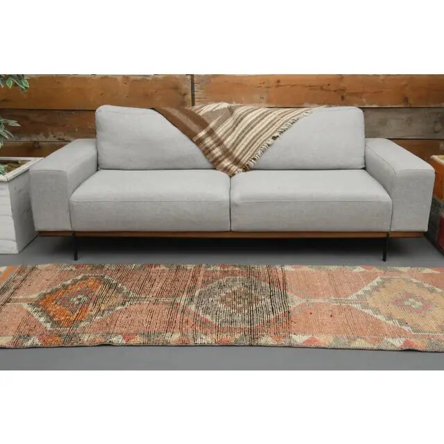 Tapis couloir en laine et coton fait main Oushak turc des années 1970, 83x281.