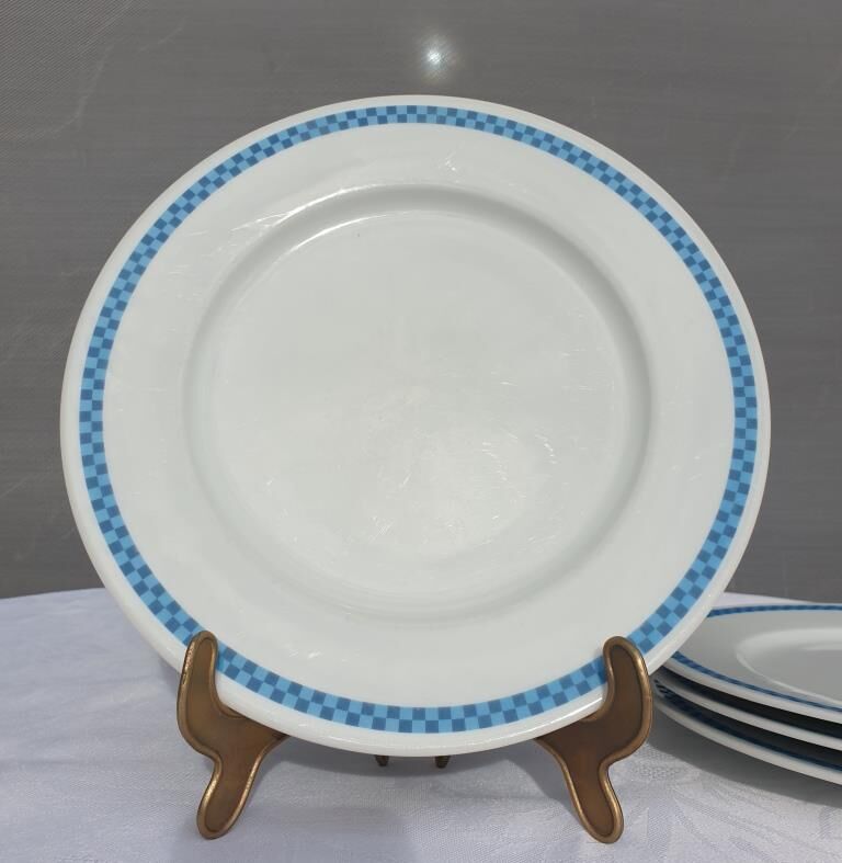 Set 12 plates checkered earthenware blue Lustucru diam25