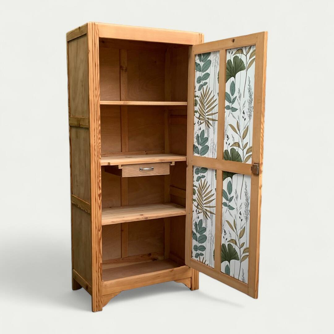 Parisian bonnet wardrobe, raw wood, 1950s