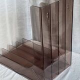 Vintage 1970s smoked Plexiglas vinyl record shelf unit