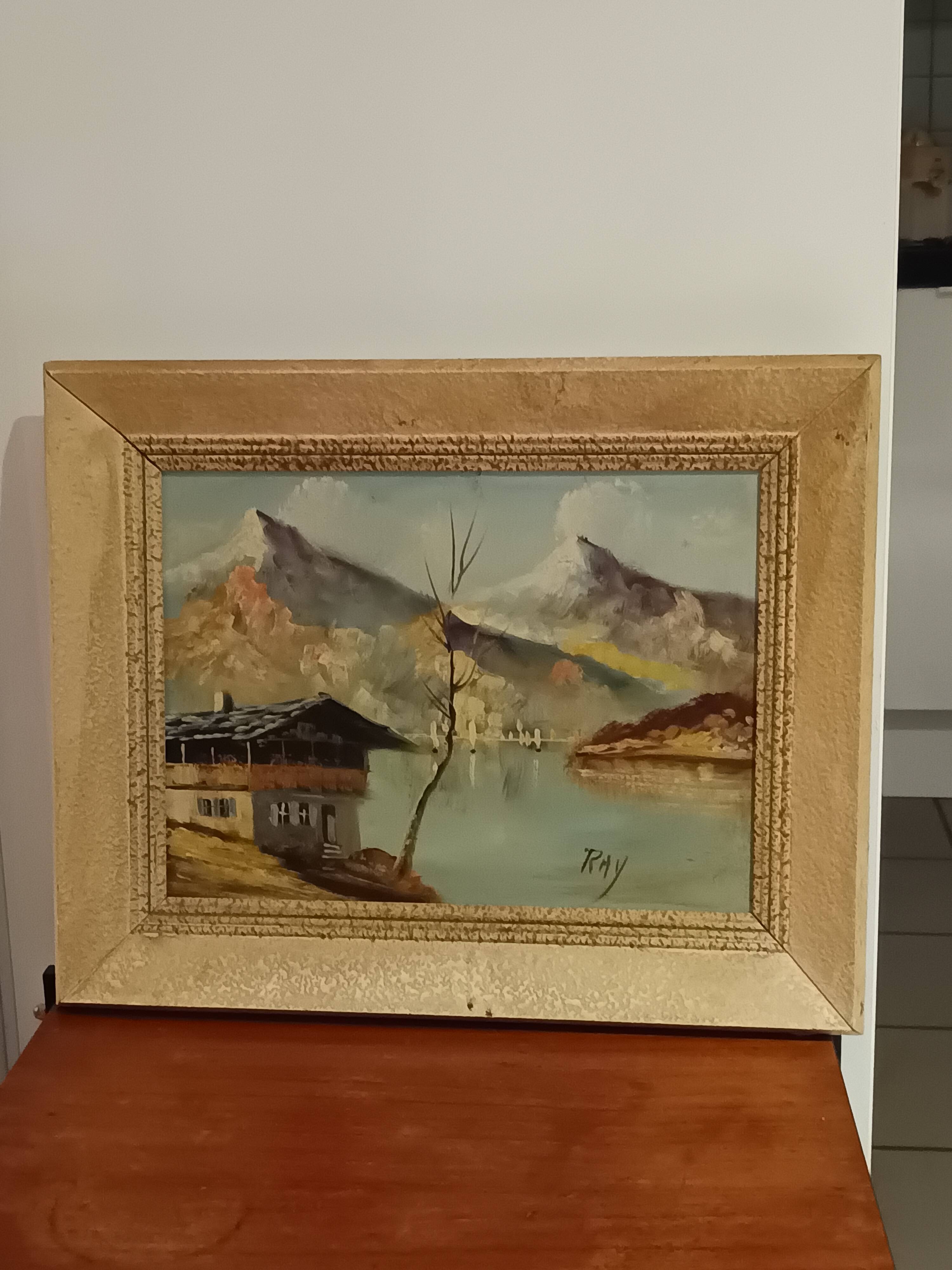 vintage oil on canvas 1950/1960 mountain landscape