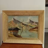 vintage oil on canvas 1950/1960 mountain landscape