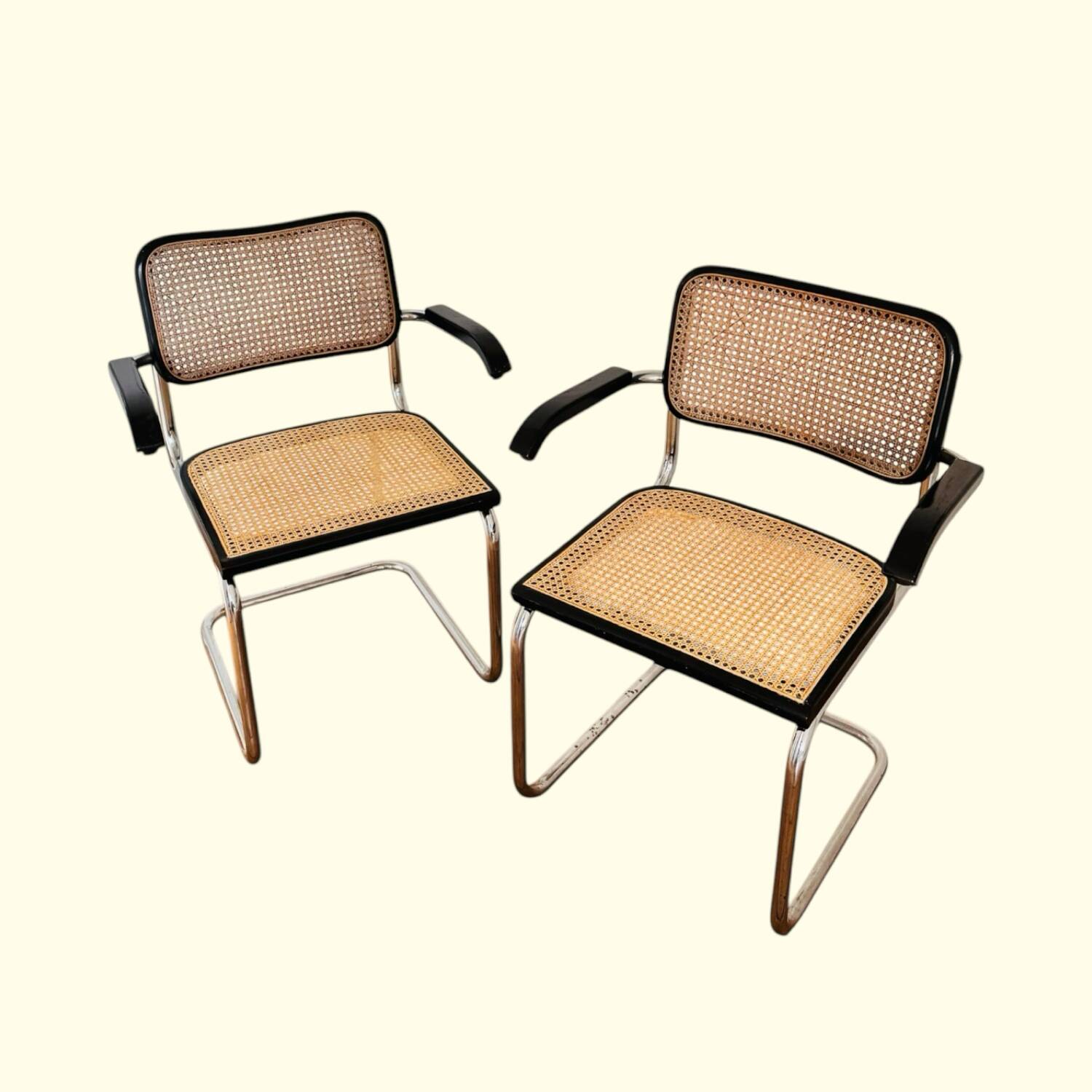 Pair of B64 armchairs with armrests Marcel Breuer