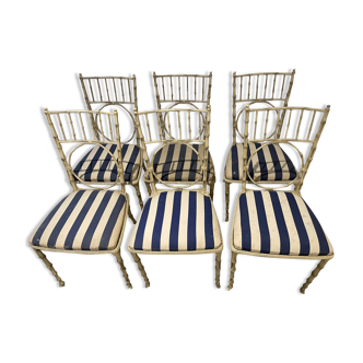 6 bamboo imitation aluminum chairs - Midcentury 1950s