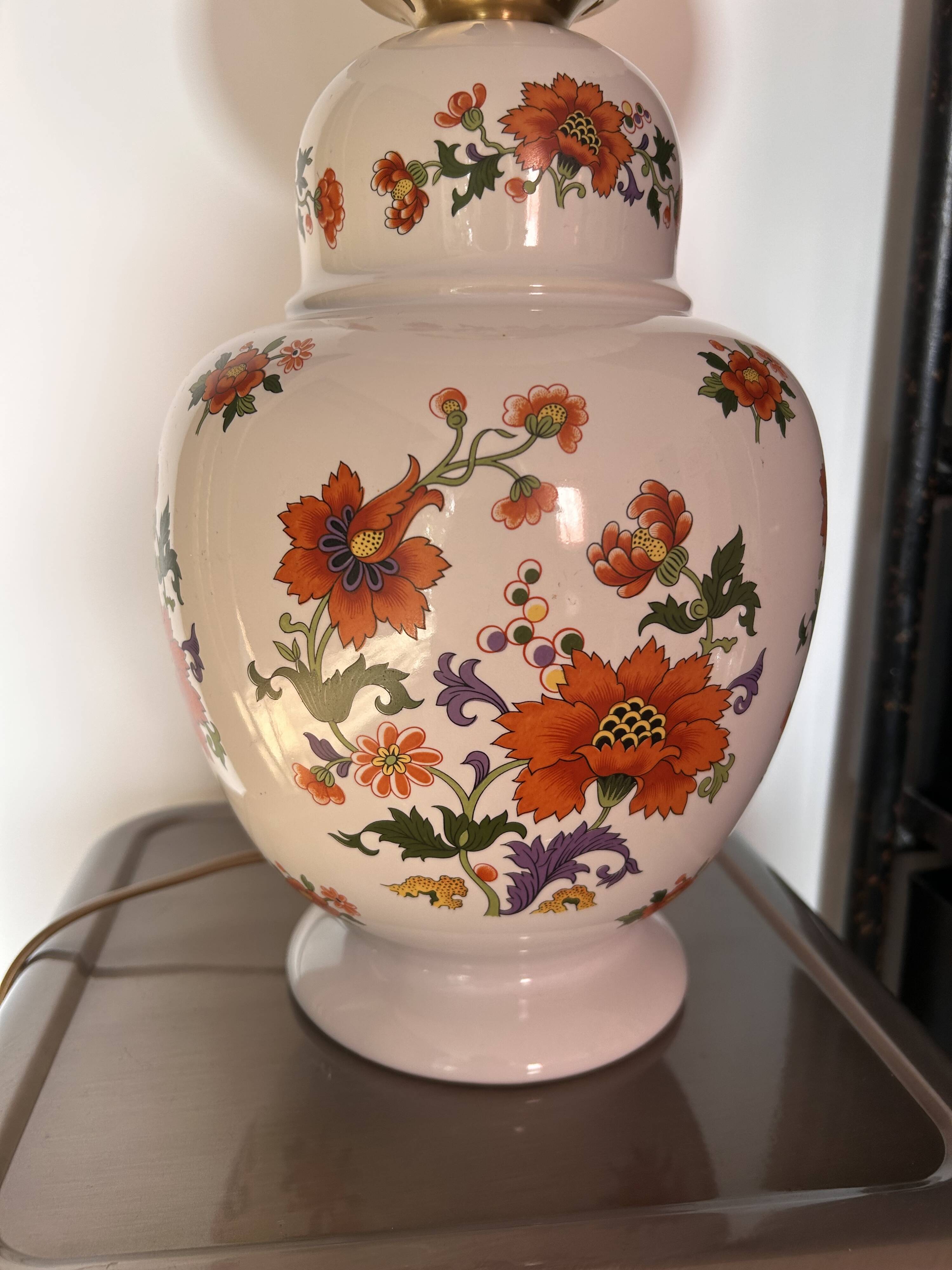 Vintage floral table lamp with pleated globe