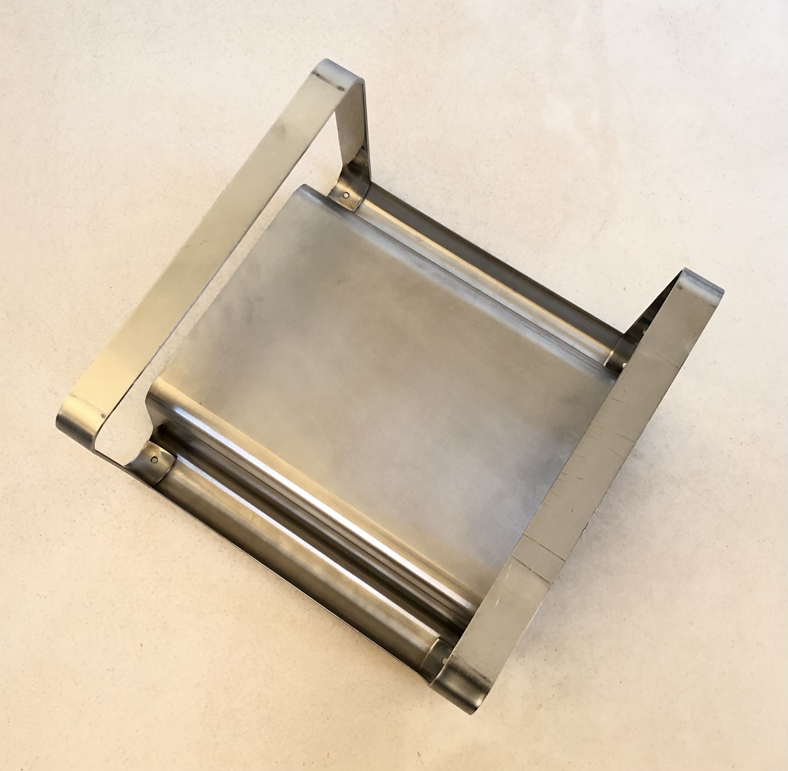 End of sofa, stainless steel magazine rack and mirror glass, France 70s