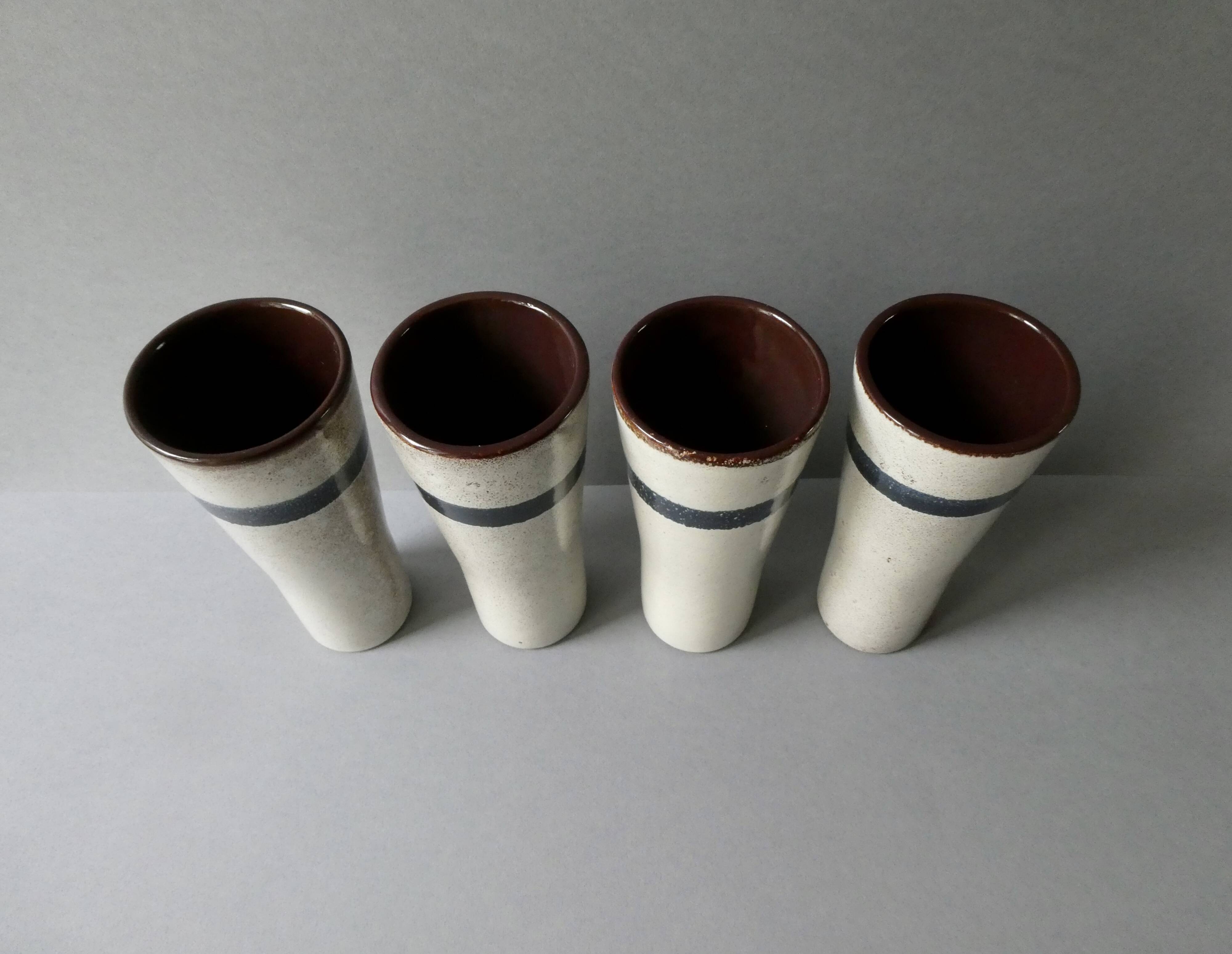4 large ceramic glasses signed MBFA Pornic, 1960s