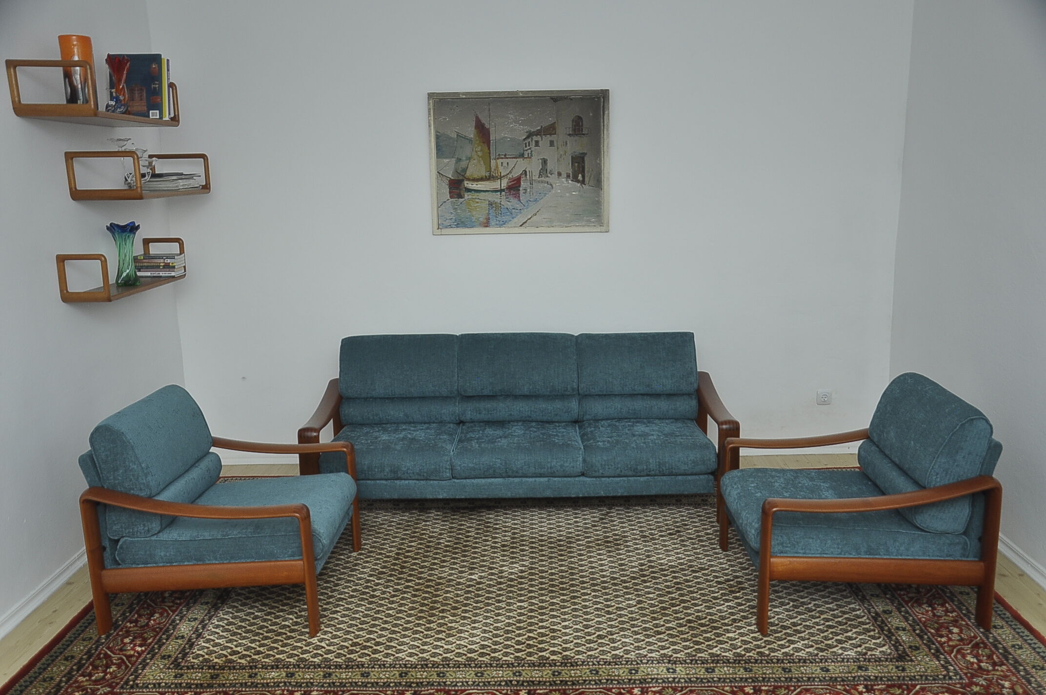 Scandinavian Teak Living Room Set, 1970s, Set of 3
