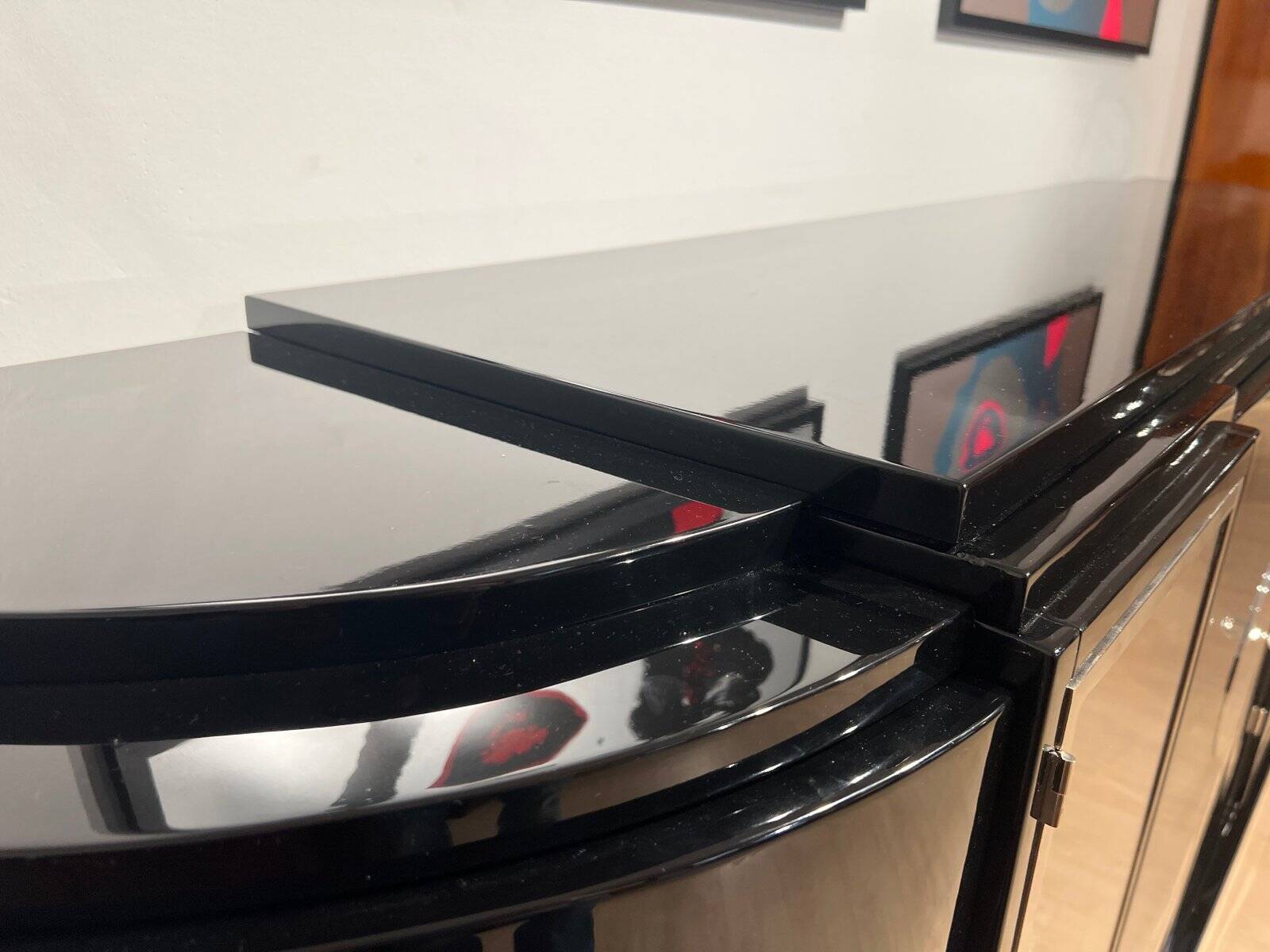 Large Art Deco Sideboard in Black Lacquer & Maple, France, 1930