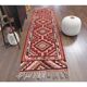 1970s Vintage Turkish Hand-Knotted Wool Cotton Red Runner Rug 93x324