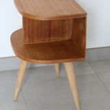 Oak-plated tripod bedside table 1950