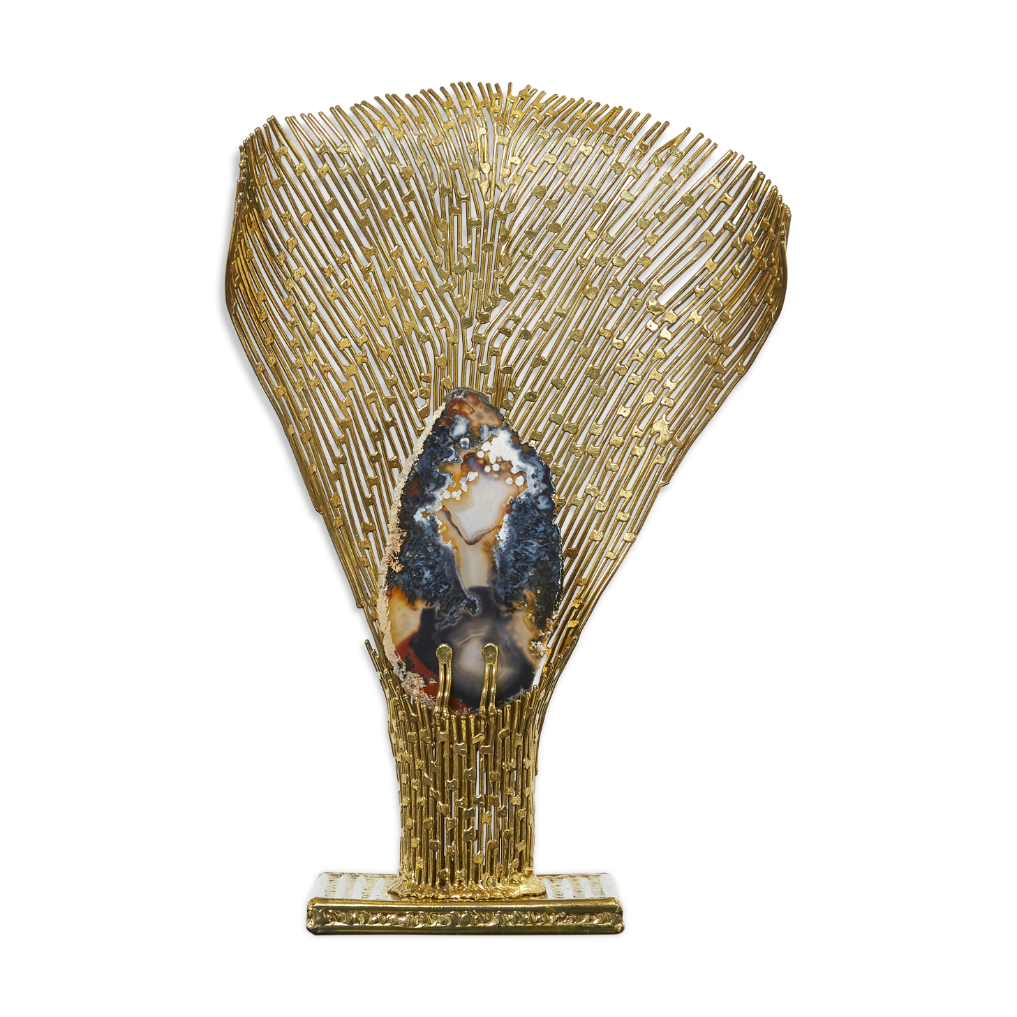 Rare brass lamp stones by Henri Fernandez for Maison Honoré 1970