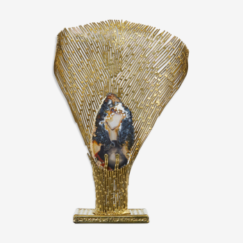 Lampe laiton pierres par Henri Fernandez pour Maison Honoré 1970