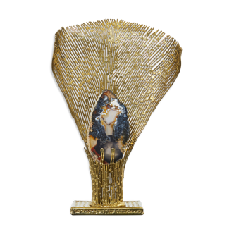 Rare brass lamp stones by Henri Fernandez for Maison Honoré 1970