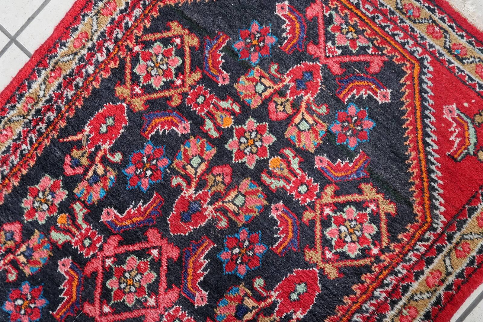 Handmade vintage Persian Hamadan rug 74cm x 129cm, 1960s