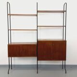 Vintage Italian double modular shelving unit in wood and metal