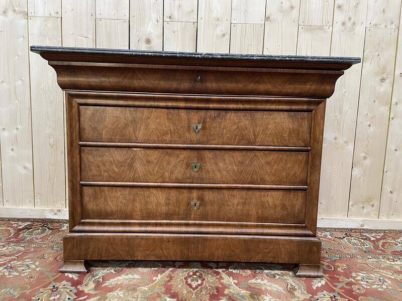 Commode époque Louis Philippe en acajou clair et marbre gris