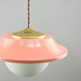 Mid-Century Italian Pink Metal and Brass Pendant Lamp