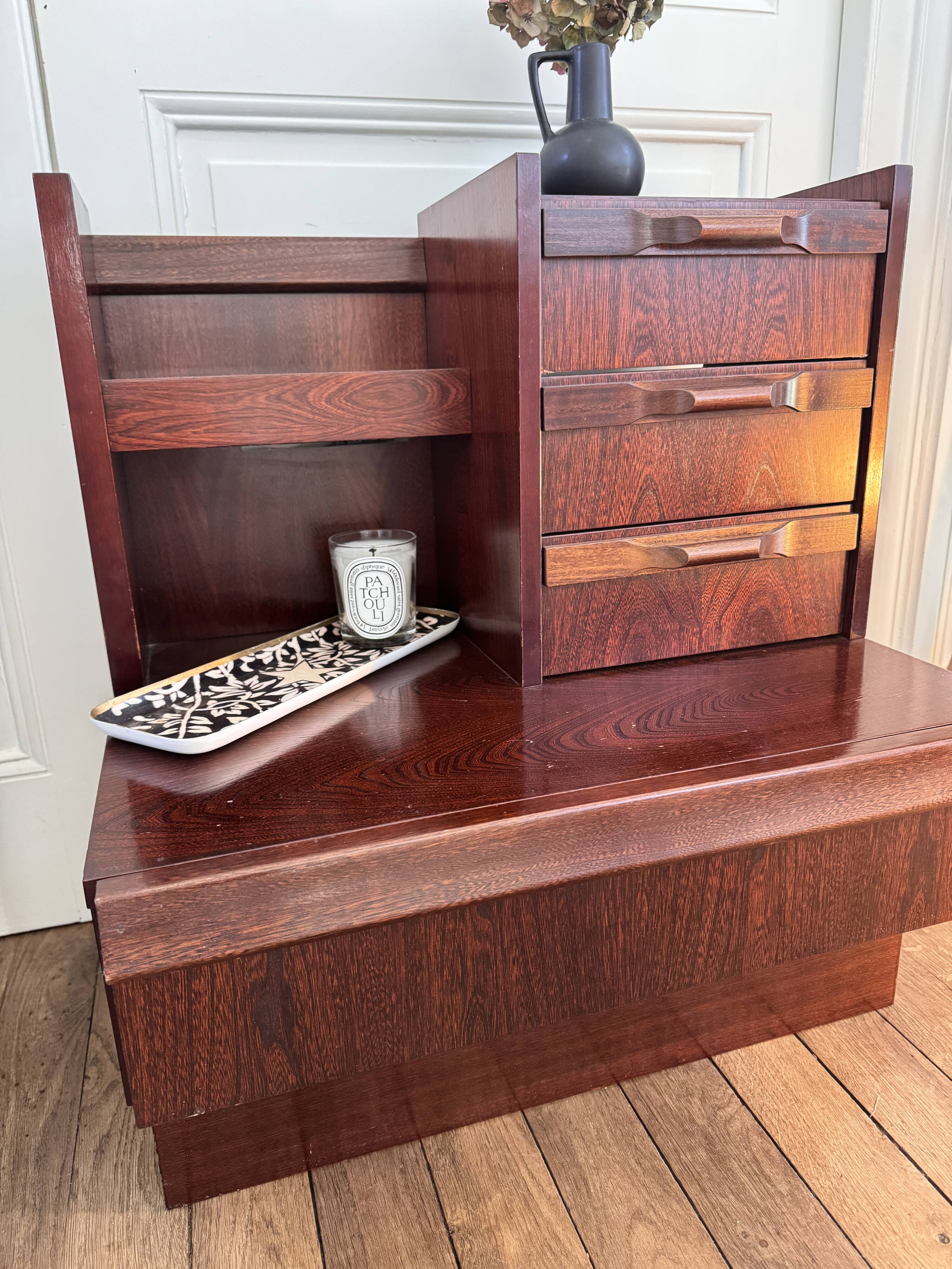 Paire de chevets mid century Roche Bobois vintage avec éclairage intégré
