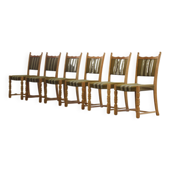 Vintage 1960s, brutalist Danish modern oak dining chairs by Henning Kjærnulf