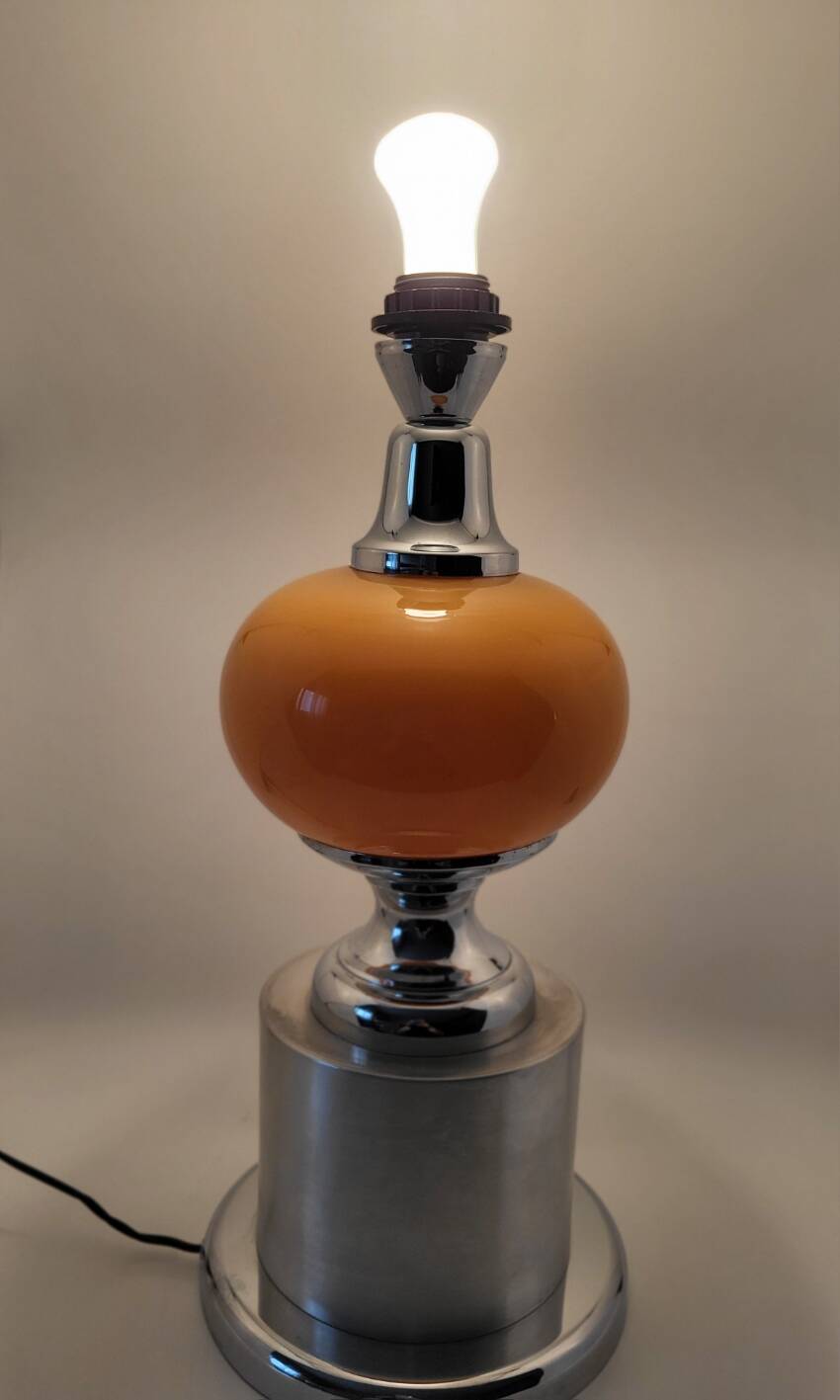 Diderot Delmas lamp in orange opaline with chrome base France 1970 Vintage