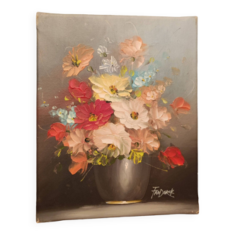 Tableau bouquet de fleurs signé Frederick