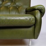 3 pers. sofa in dark green leather with chrome legs from 1970s