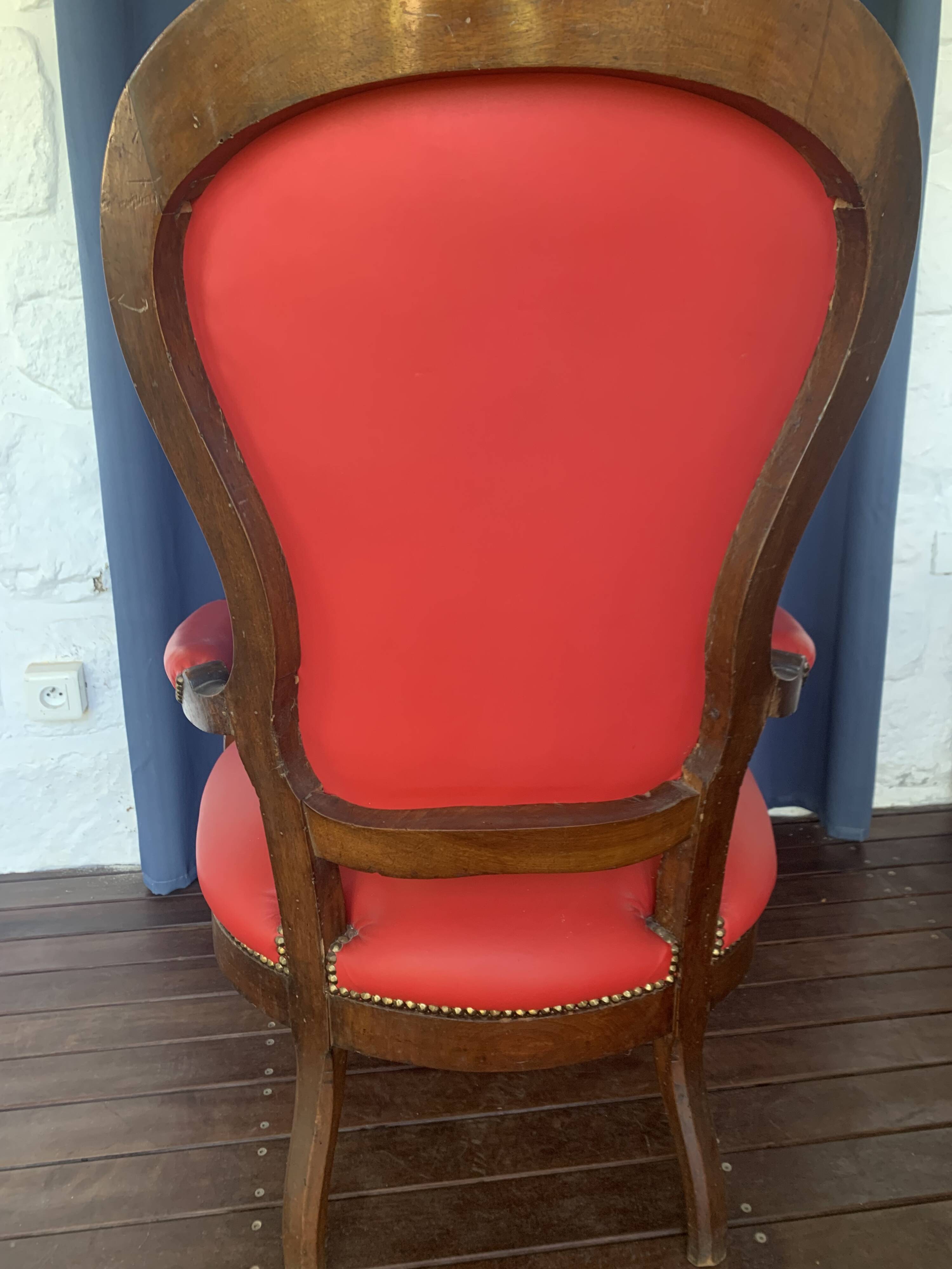 Antique solid wood armchair – Louis XV style – red upholstery, 19th century