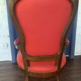 Antique solid wood armchair – Louis XV style – red upholstery, 19th century