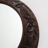 Grand miroir mural rustique en chêne avec sculptures florales, France années 1900