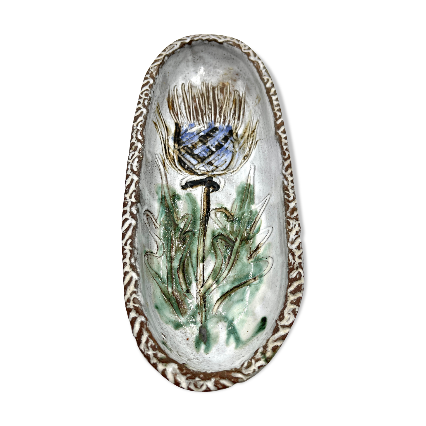 Ceramic ramekin dish vallauris Albert Thiry decor with thistle