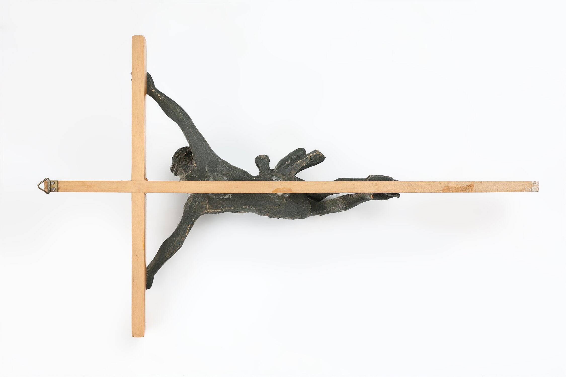 Antique Realistic Wooden Crucifix, France, 1850