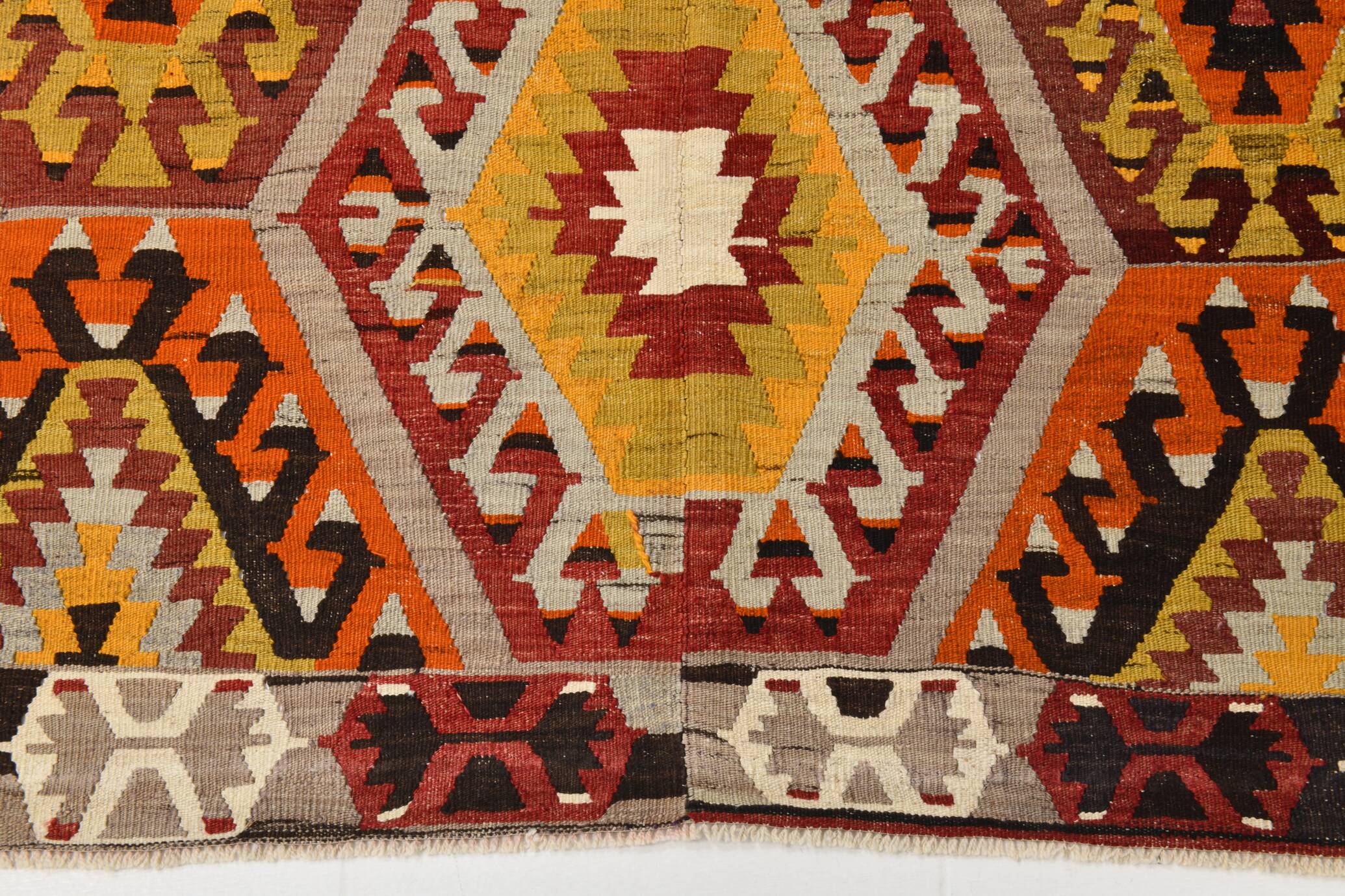 6x9 Colorful Handmade Geometric Kilim Rug, 182x283Cm