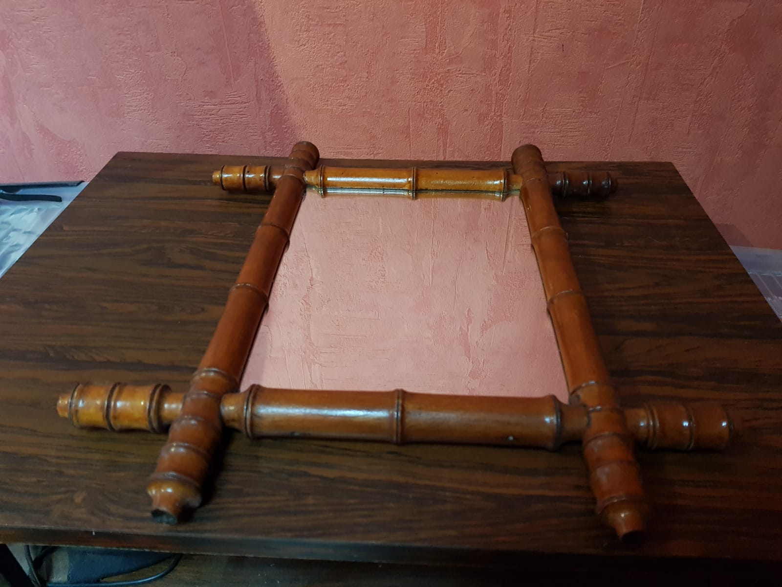 Old bamboo style wooden mirror vintage decoration