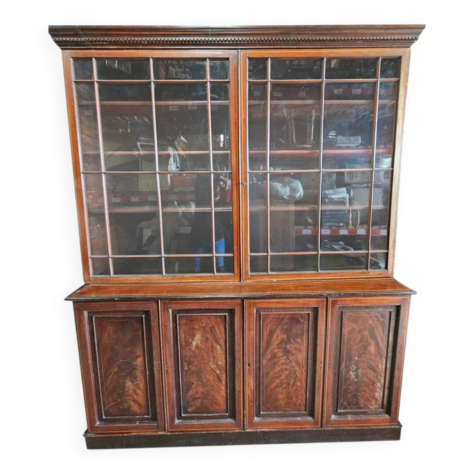 English library in mahogany with drawers