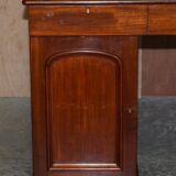 Antique Hardwood Desk with Leather Top and Slanted Drawer
