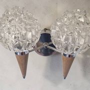 Double wall lamp in Scandinavian style - moulded glass and teak - 1960