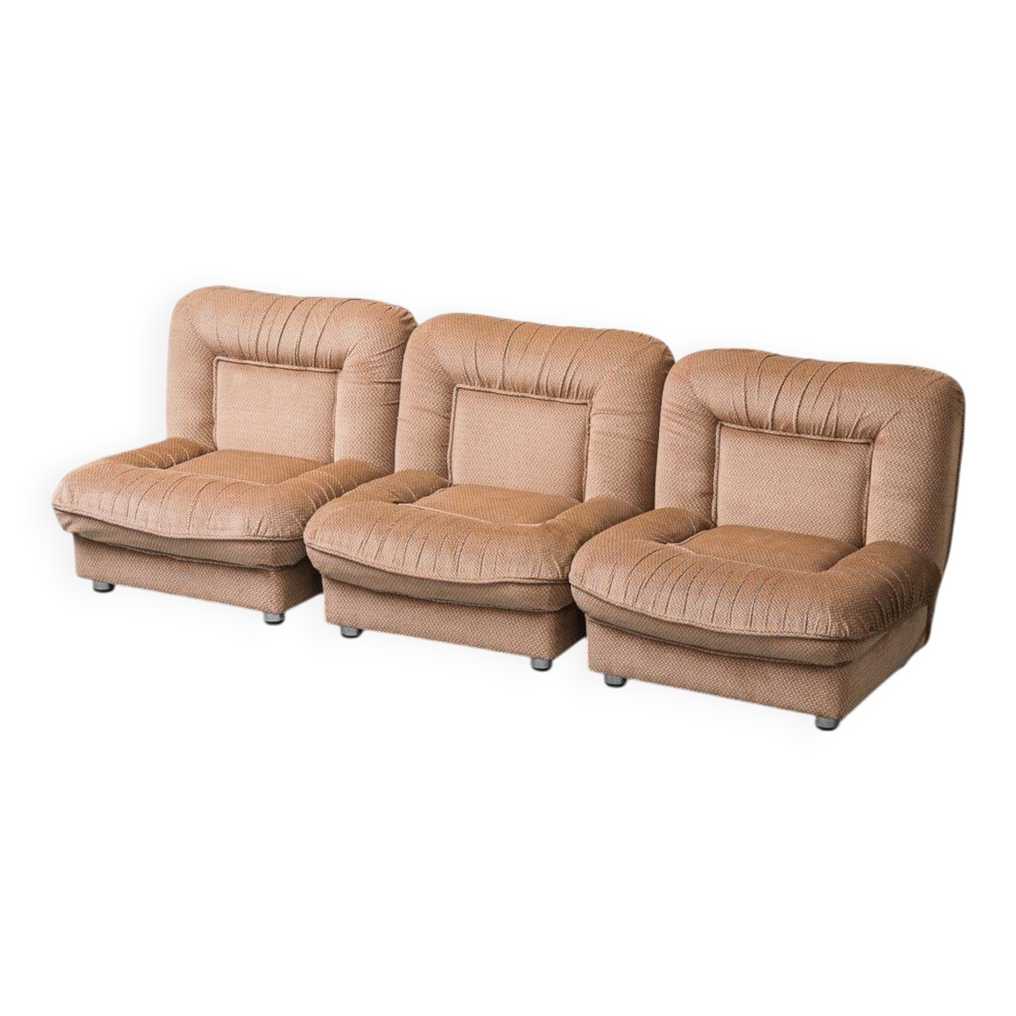 Ensemble de 3 poltrone modulari en tessuto beige anni '70 vintage modernariato