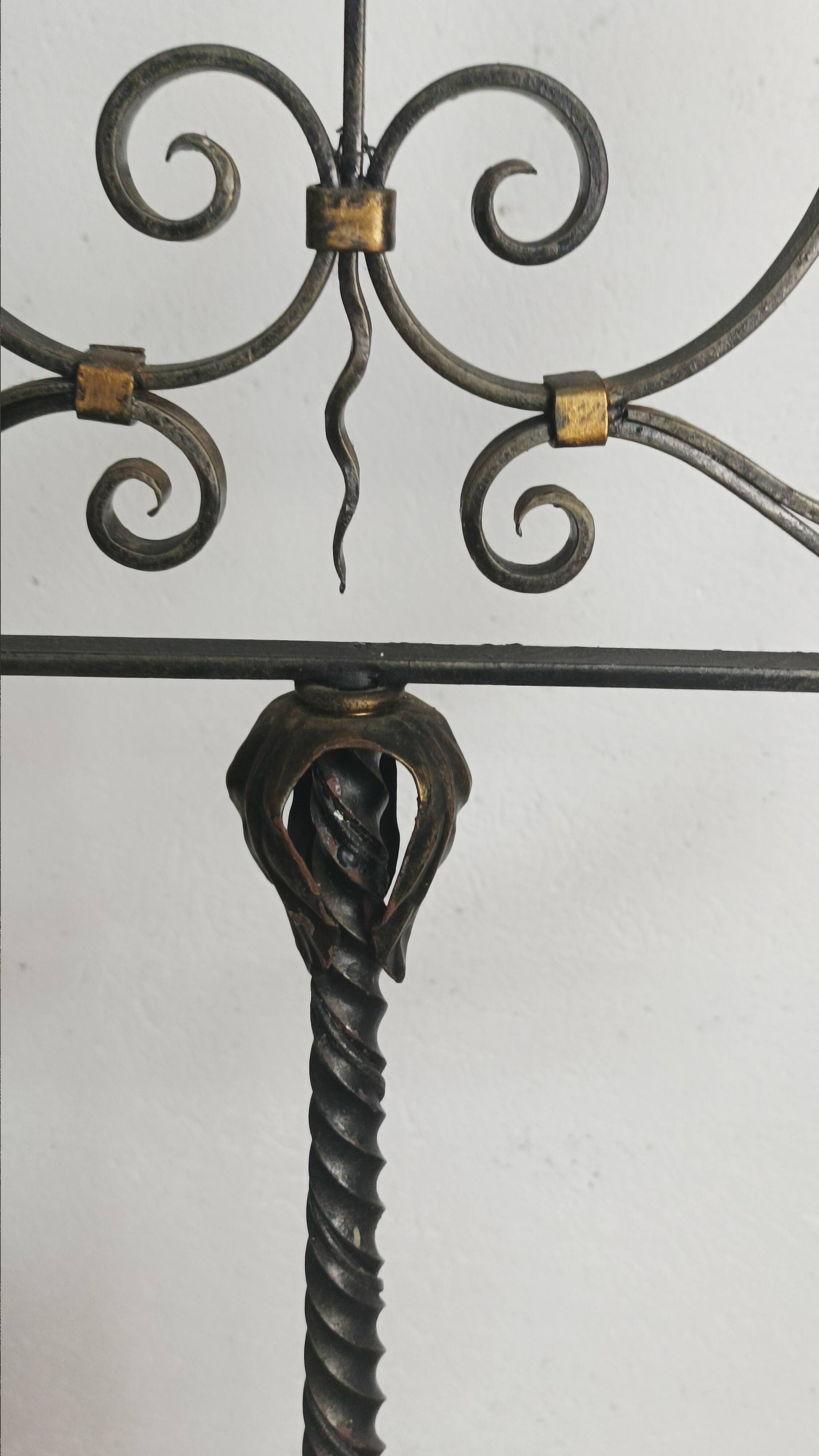 Wrought iron floor lamp with 5 light arms, 1940