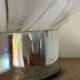 Pair of vintage 80s glass globe table lamps with wooden base