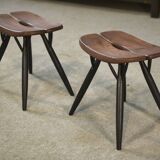 Pair of Pirkka stools by Ilmari Tapiovaara for Laukaan Puu (first edition, stamped) 1950s