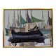 Mid-Century Modern Swedish "Green Sails" Vintage Seascape Oil Painting, Framed